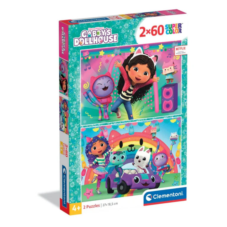 Puzzle 2 x 60 elementów Supercolor Koci Domek Gaby misiek