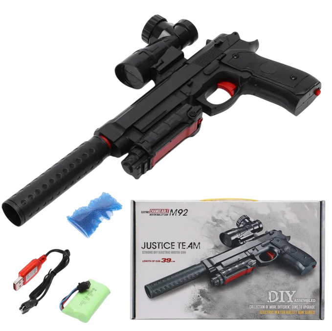 Pistolet na Kulki Żelowe Imitacja M92 + Tłumik + Celownik misiek
