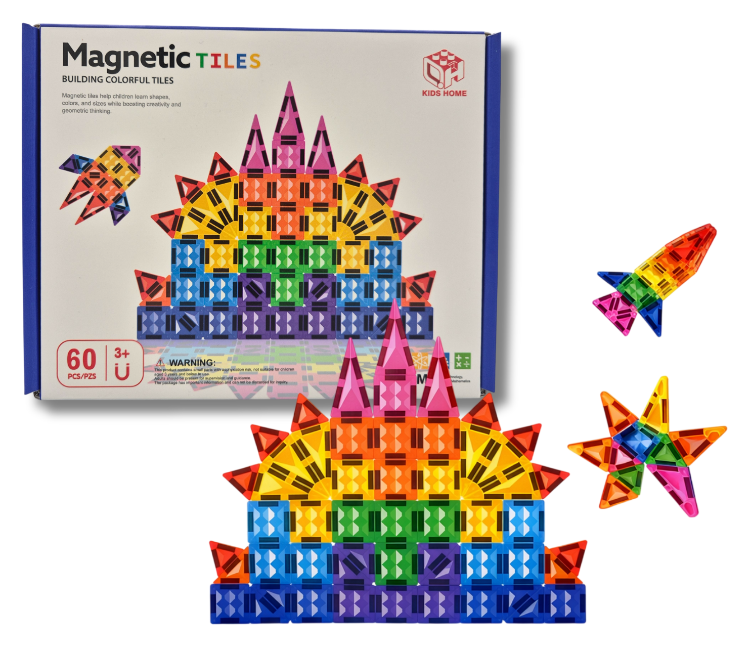 Klocki Magnetyczne Konstrukcyjne 3D Magnetic Tiles 60 el. misiek