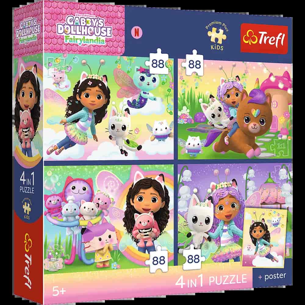 Puzzle 4w1 Koci Domek Gabi 4x88 Kocie harce + Plakat Trefl  misiek