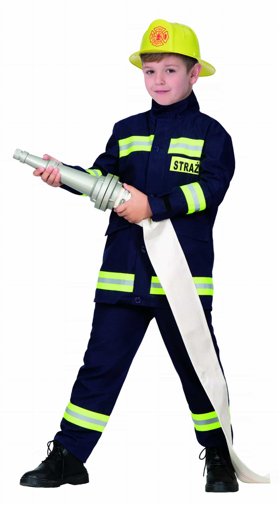 Strażak Strój Kostium Przebranie Straż 128 cm + Kask