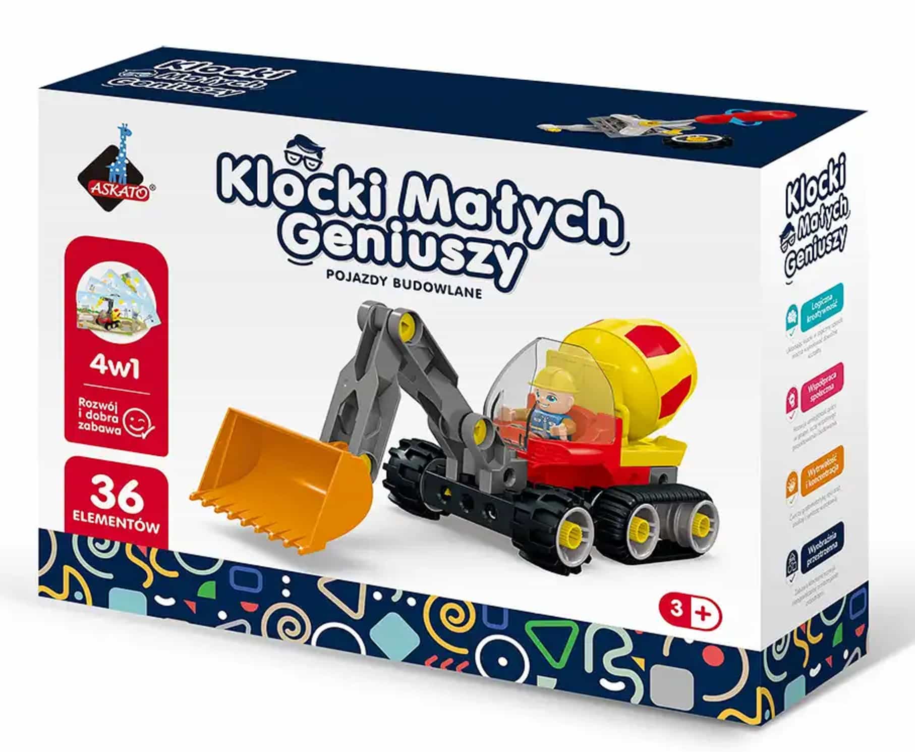 Klocki Konstrukcyjne 4w1 Mały Geniusz 36 el. Pojazdy