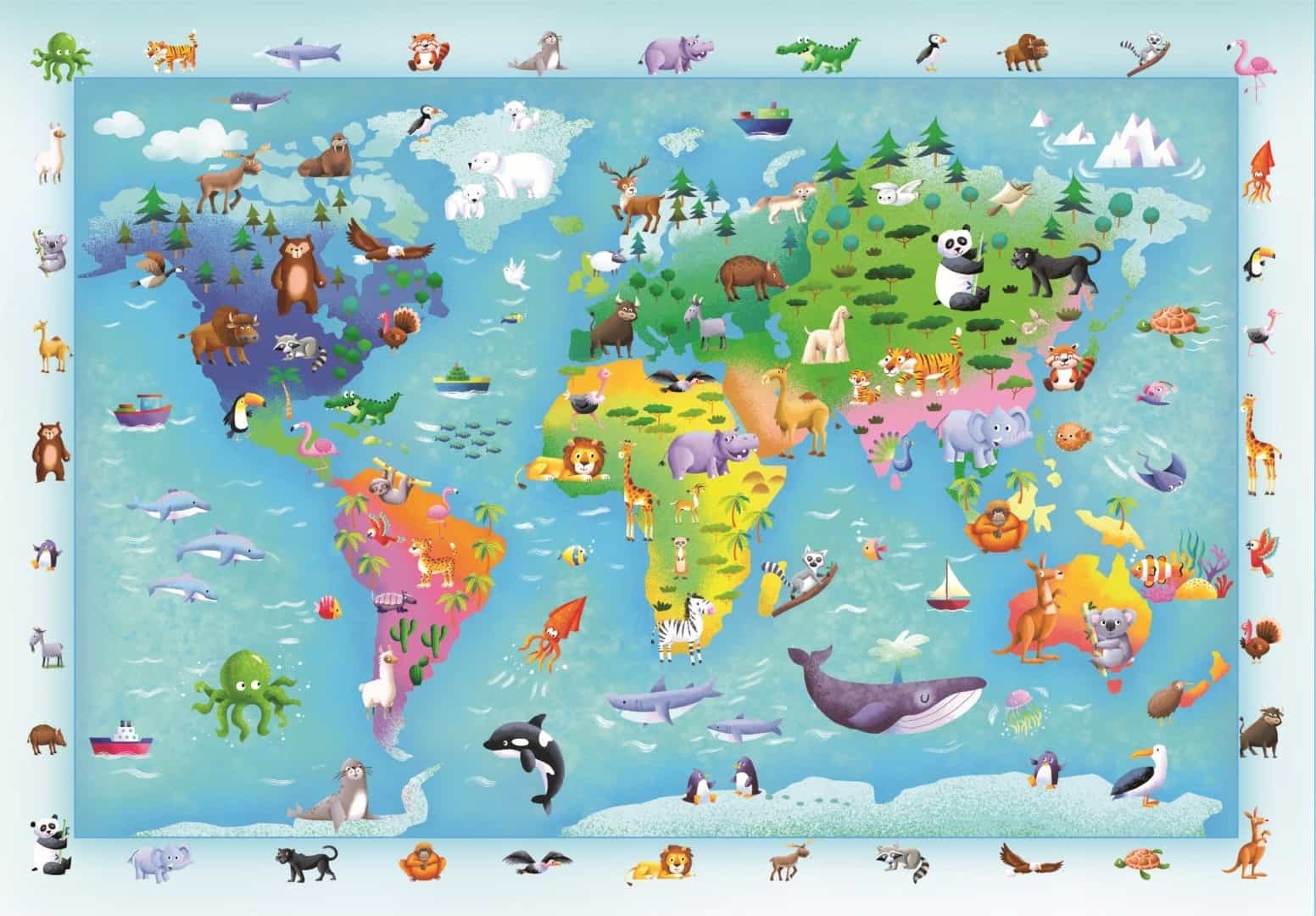 Puzzle 60 el. Maxi Mapa Świata Zwierzęta Clementoni