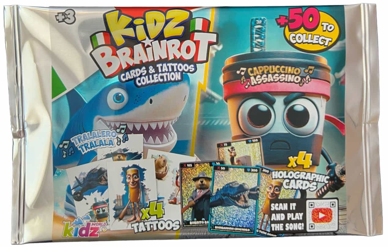 Brainrot 4 Karty 3D kolekcjonerskie + 4 Tatuaże