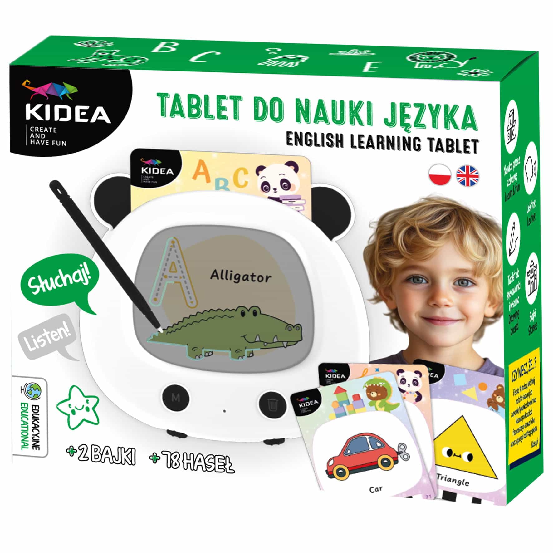 Tablet do nauki języka angielskiego z fiszkami biały Kidea