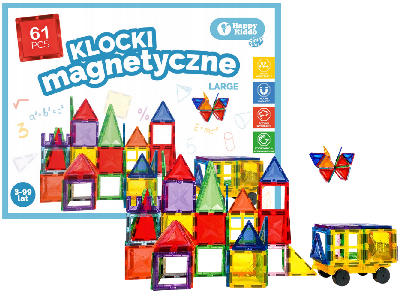 Klocki Magnetyczne 3D Konstrukcyjne Happy Kiddo Large 61 el.
