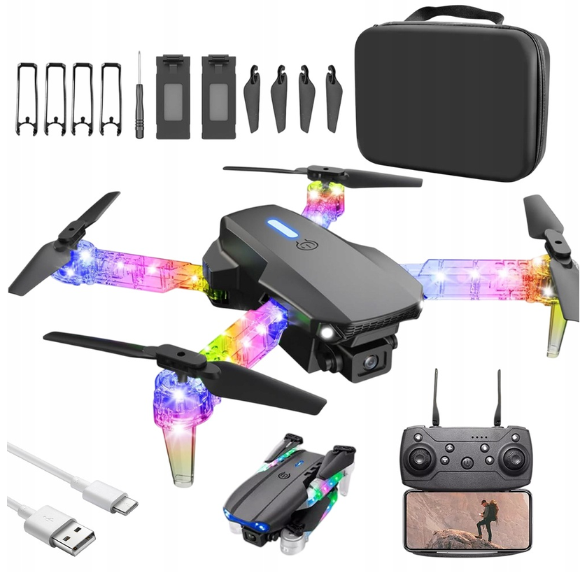 Zdalnie sterowany Dron z Kamerą 720P Szeroki Kąt Światła LED