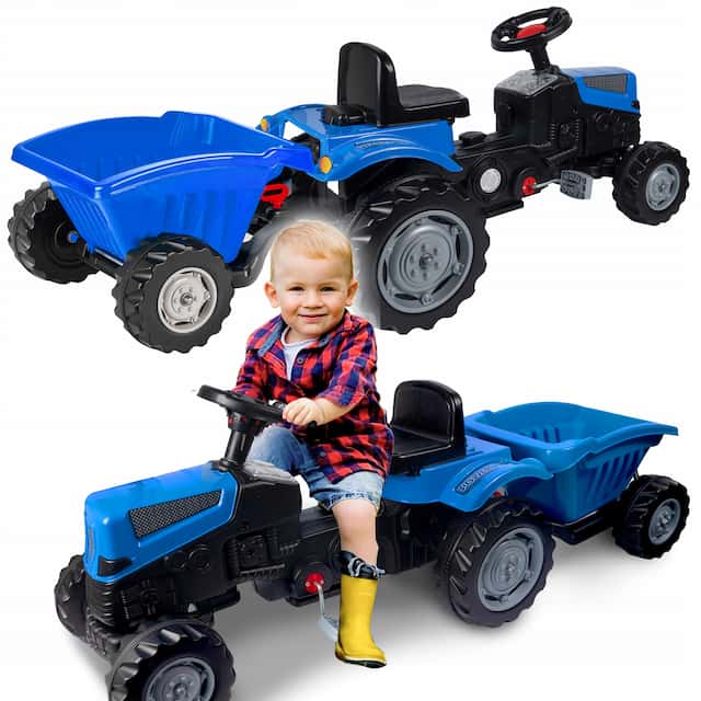 Traktor z przyczepką na pedały XXL niebieski – zdjęcie 1