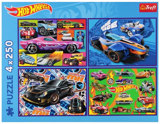 Puzzle 4x250 Hot Wheels Wyścigowe auta Trefl – zdjęcie 1