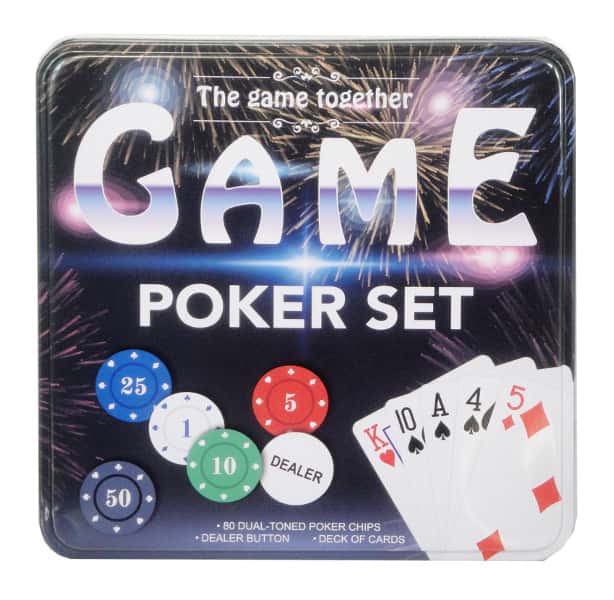 Gra Podróżna Poker Klasyczny Żetony  Krarty Metalowe Pudełko – zdjęcie 1