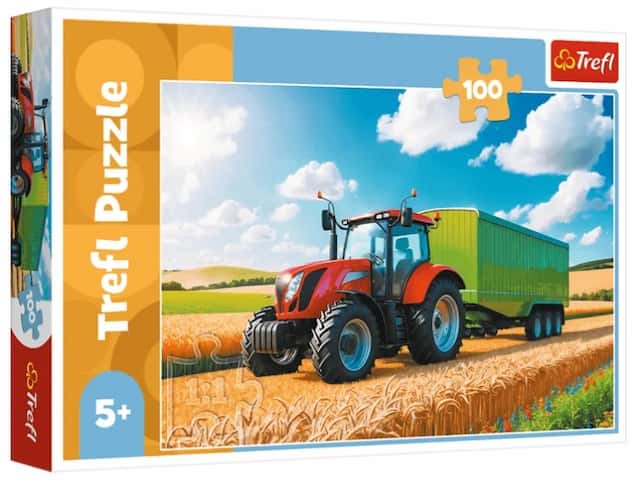 Puzzle 100 el. Traktor z Przyczepą Maszyny Rolnicze Trefl – zdjęcie 1