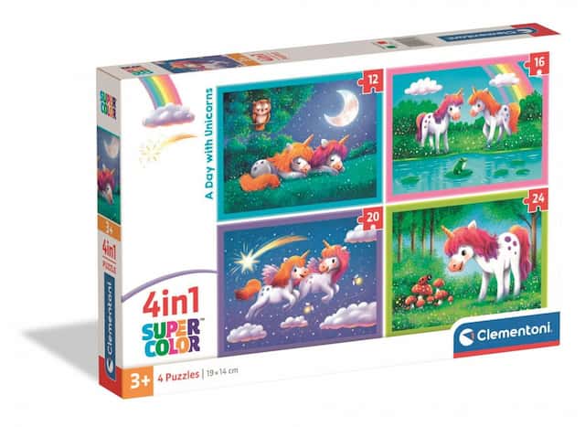 Puzzle 4w1 Dzięń z Jednorożcami Zabawa Clementoni