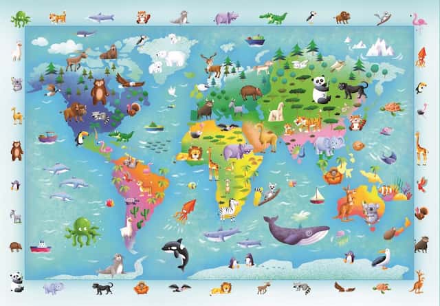 Puzzle 60 el. Maxi Mapa Świata Zwierzęta Clementoni – zdjęcie 1