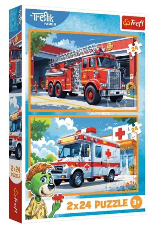 Puzzle Rodzina Treflików 2 x 24 el. Wóz Strażacki i Karetka – zdjęcie 1