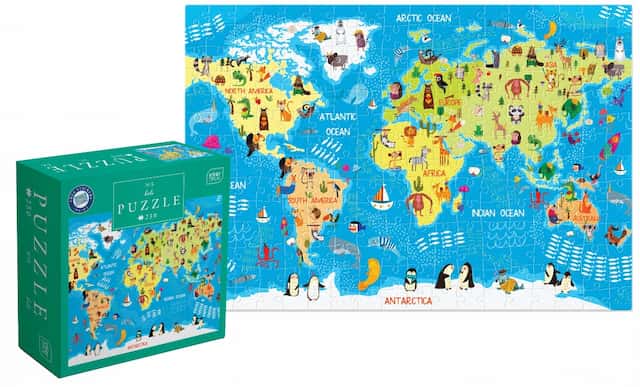 Puzzle 250 Kids Mapa Świata Zwierzęta Interdruk – zdjęcie 1