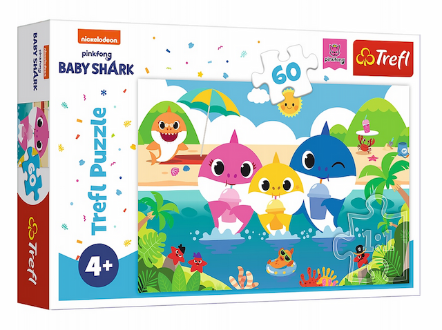 Puzzle 60 el. Baby Shark. Rodzina Rekinów na Wakacjach Trefl – zdjęcie 1