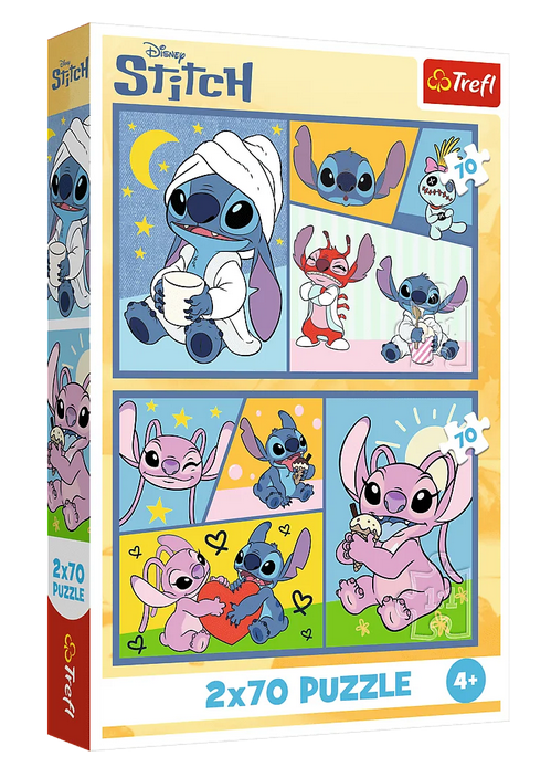 Puzzle 2x70 el. Lilo & Stitch  Ze Stitchem nie ma nudy Trefl – zdjęcie 1