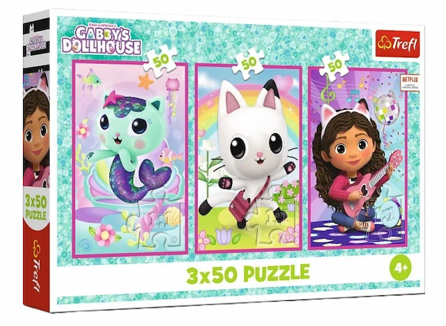 Puzzle 3x50 el. Poznajcie Gabby i Kotki Trefl – zdjęcie 1