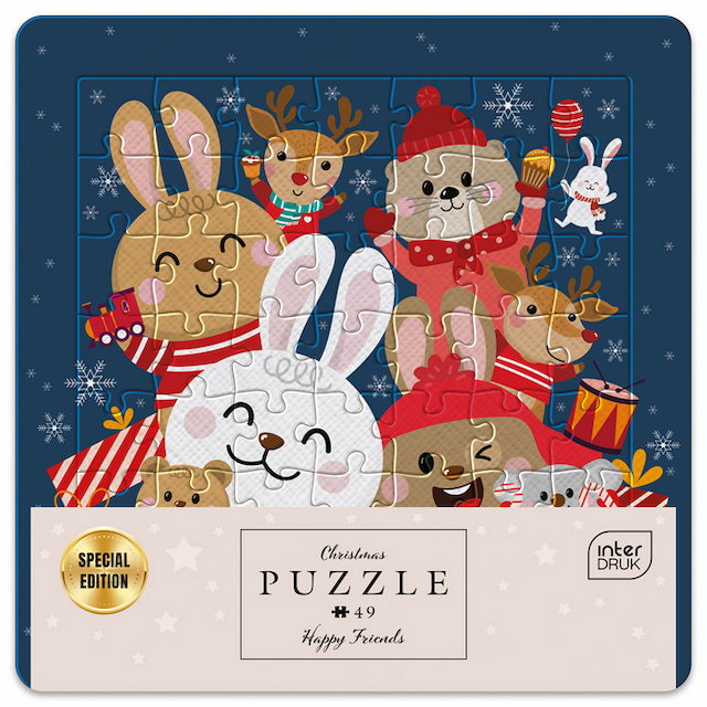  Puzzle w Ramce 49 el. Happy Friends Świąteczne Zwierzątka 