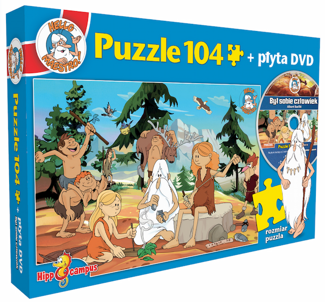 Puzzle 104 el. Był Sobie Człowiek Prehistoria + płyta DVD