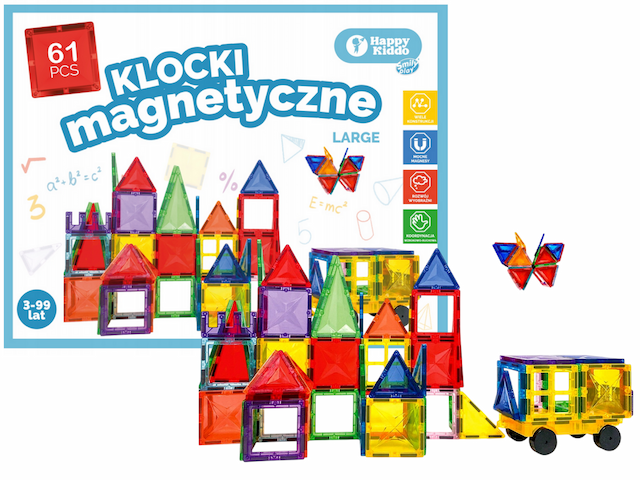 Klocki Magnetyczne 3D Konstrukcyjne Happy Kiddo Large 61 el. – zdjęcie 1