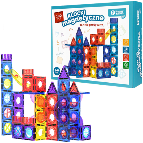 Klocki Magnetyczne Tor Kulkowy Happy Kiddo Large 100 el . – zdjęcie 1