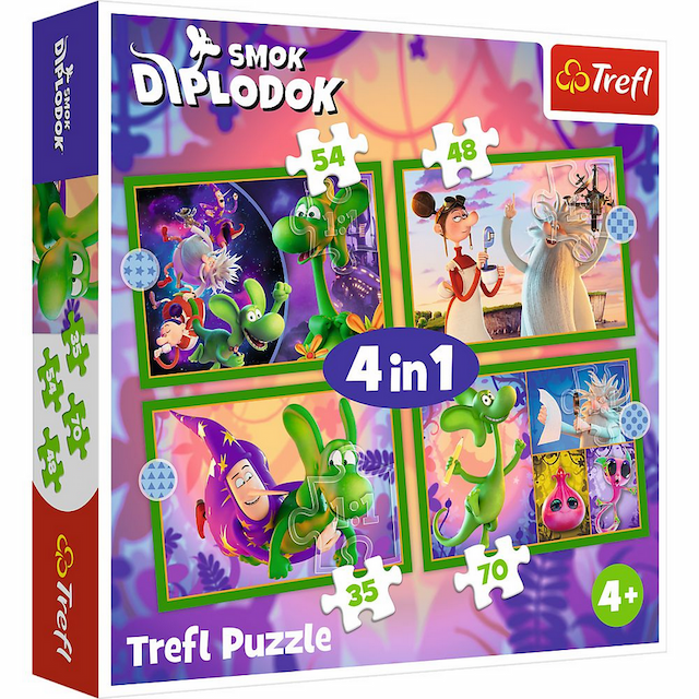 Puzzle 4w1 Smok Diplodok Świat Smoka Diplodoka Trefl – zdjęcie 1