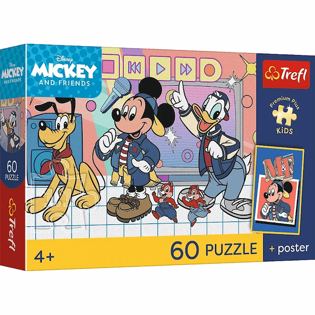 Puzzle 60 el. Premium Plus Kids Disney Myszka Miki + Plakat – zdjęcie 1