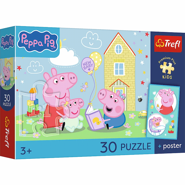 Puzzle 30 el. Premium Plus Kids Świnka Peppa + Plakat Trefl – zdjęcie 1