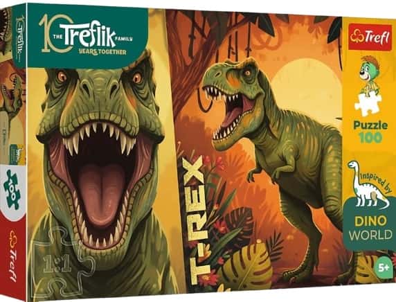 Puzzle 100 el. Dinozaur T-Rex Rodzina Treflików Dino World  – zdjęcie 1