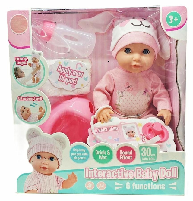 Interaktywna Lalka Bobas 30cm z akcesoriami pije sika dźwięk